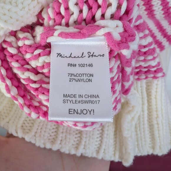 Michael Stars Casey Flamingo Stripe Pink & White Crewneck Pullover Sweater - Picture 7 of 8